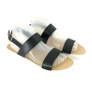Viva Womens Sandals Strappy Ankle Strap Faux Leather Open Toe Black White 10